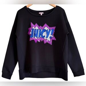 JUICY COUTURE Festive Sequins Bling Logo Colorful Trendy Scuba Sweatshirt Sz XL